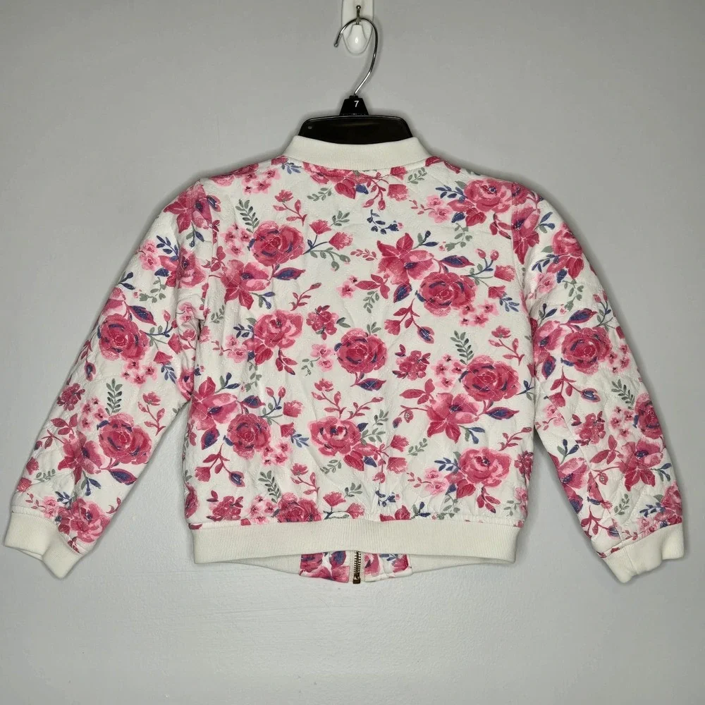 OshKosh B'gosh Girls Quilted Bomber‎ Jacket Floral Pink Roses Size 6 Cottagecore